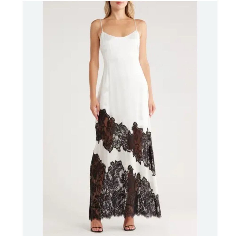 L’Agence Silvana Lace Inset Silk Gown White - Picture 6 of 13